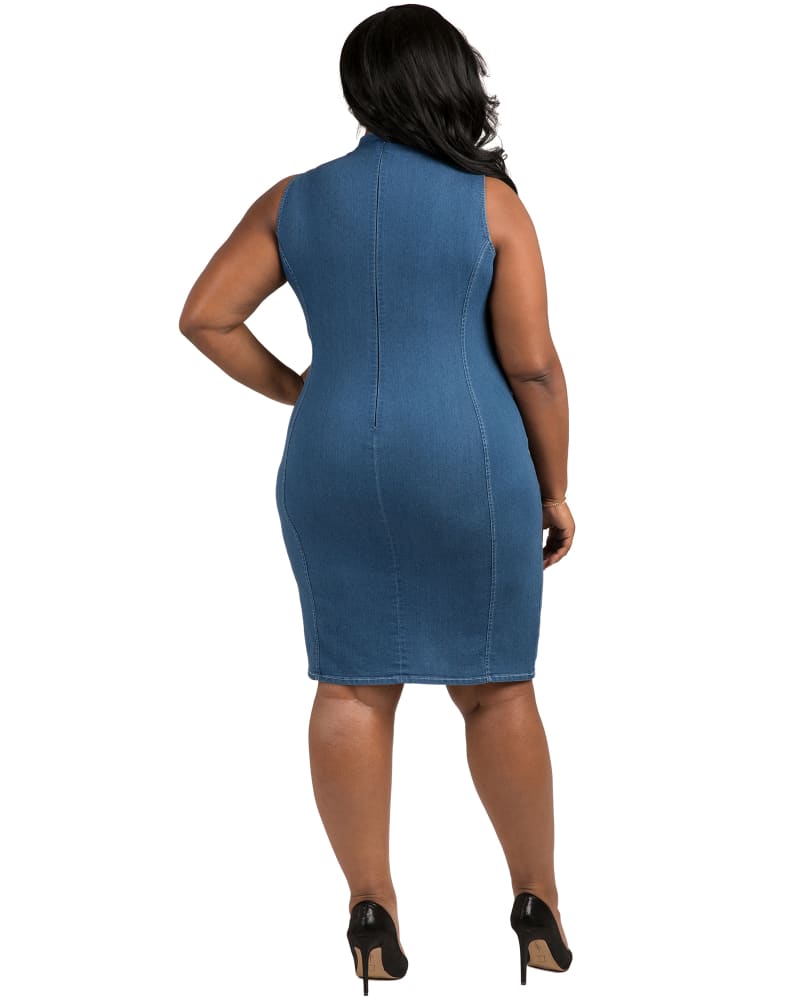 Plus Size Nayla Sleeveless Denim Midi Dress Blue